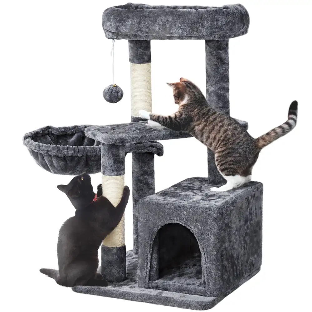 

33" H Cat Tree Tower with Condo and Perches, Dark Gray