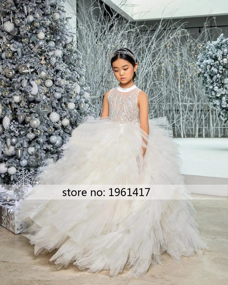 

White Beautiful Flower Girls Long Dresses Gril's Lace Dresses Girls Pageant Gown Kids Clothes for Birthday