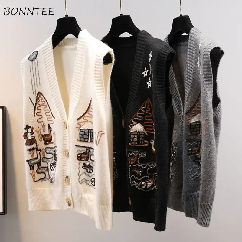 

S-3XL Sweater Vest Women Baggy V-neck Clothes Korean Fashion Knitwear Baggy Teens Print Designer Aesthetics Preppy Streetwear