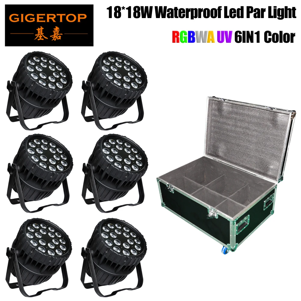 

6IN1 Flightcase Pack Waterproof IP65 LED Par DMX Light 18x18W RGBWA+UV 6In1 Wash For Outdoor Stage Disco Event Wedding Party