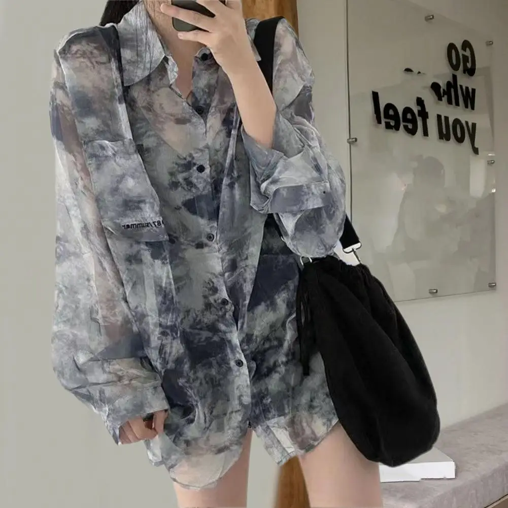 Летние шифоновые рубашки с длинным рукавом женские ультратонкие полупрозрачные