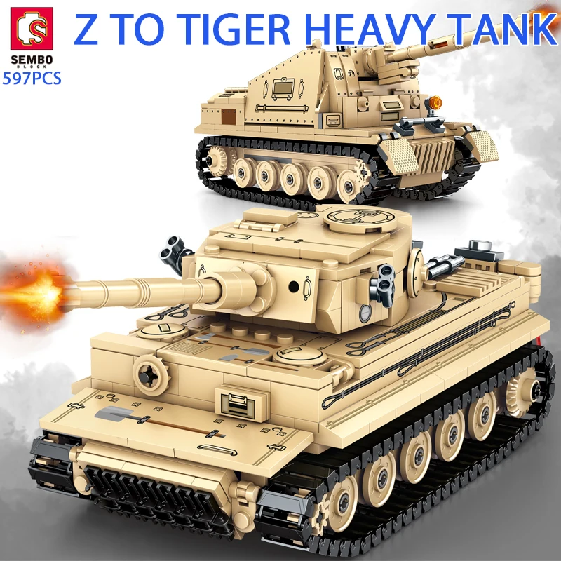 

SEMBO BLOCK 597PCS Z TO TIGER Military Vehicle Tank Building Blocks Heavy Armed Weapon Bricks Display Gifts Toys For Chlidren