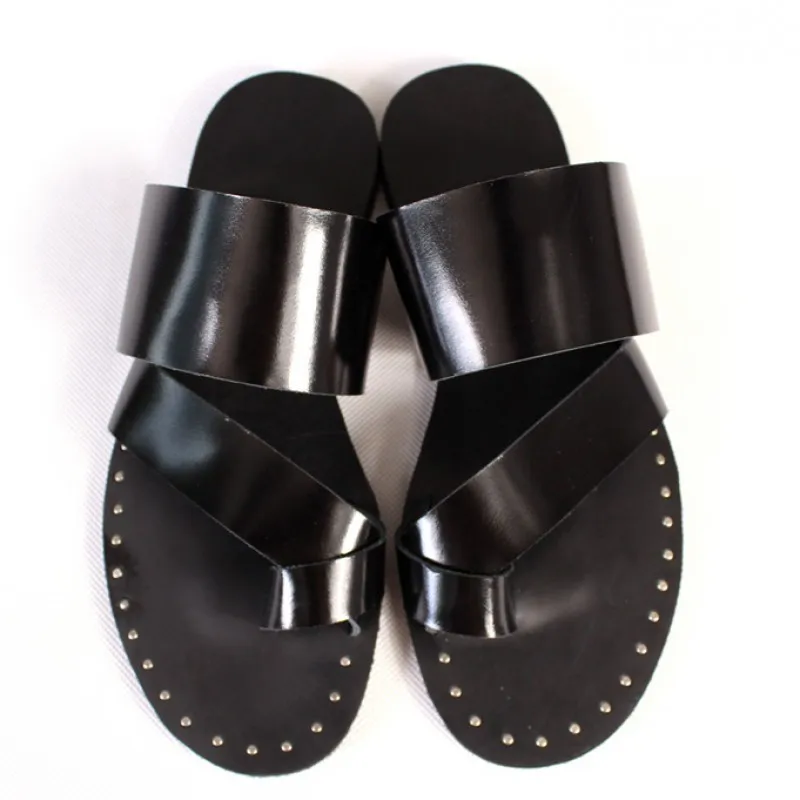 

Сандалии мужские из ПУ кожи, классические, повседневные, для отдыха, пляжа, улицы, повседневные шлепанцы, с заклепками, плоская подошва, удоб...