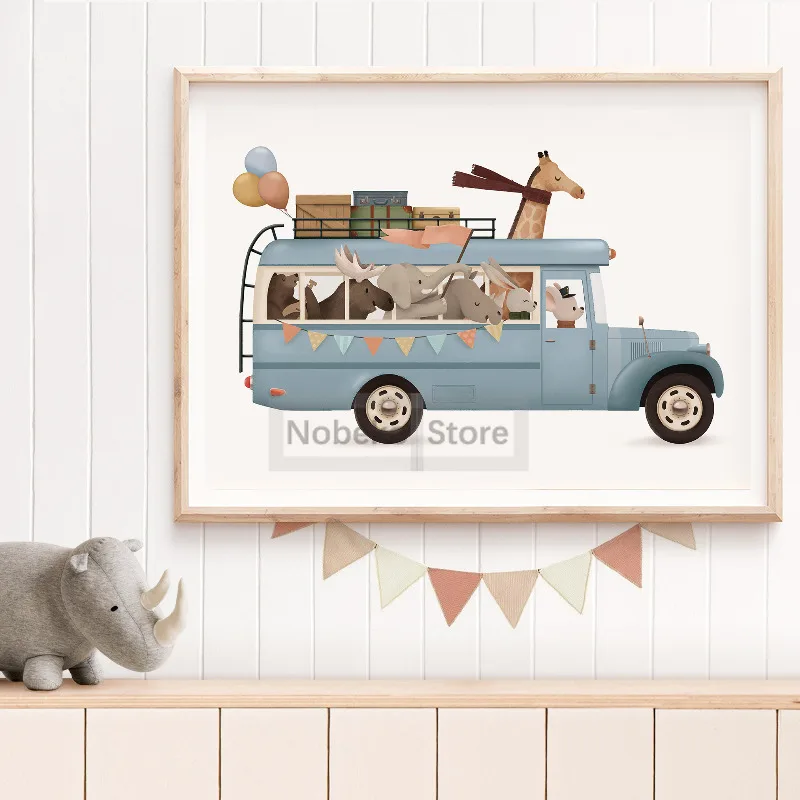 Картина на холсте с забавными животными машине