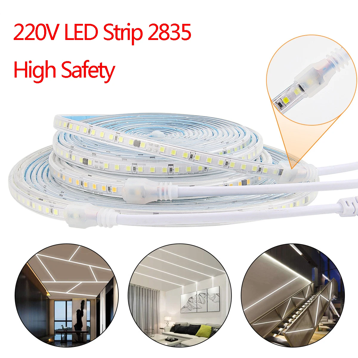 

220V LED Strip 2835 High Safety High Brightness 120LEDs/m Flexible LED Light Outdoor Waterproof LED Strip Light With Power Plug