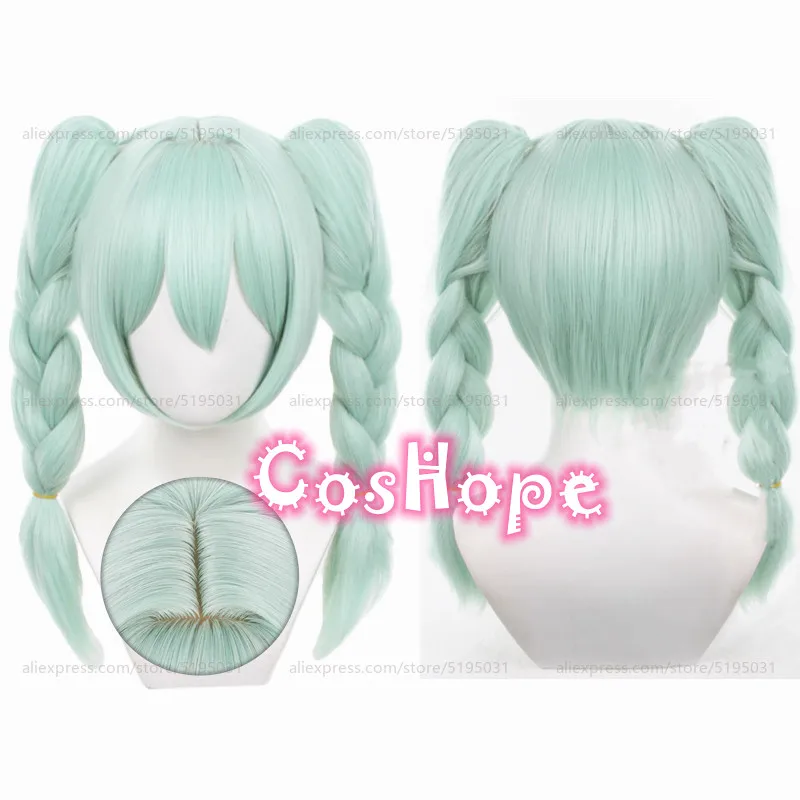 Мику Косплей Парик Банни 45 см Предварительно Плетеный С Двойными Хвостиками