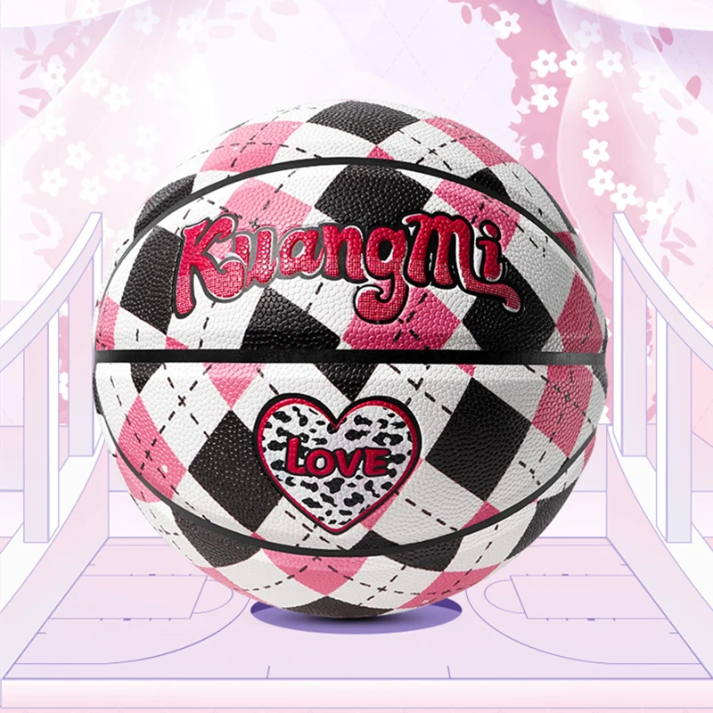 Summer New Kuangmi grid pattern Basketball Pink Yellow Popsicle Personality PU Game Street Ball Size 7 Gift for Girl