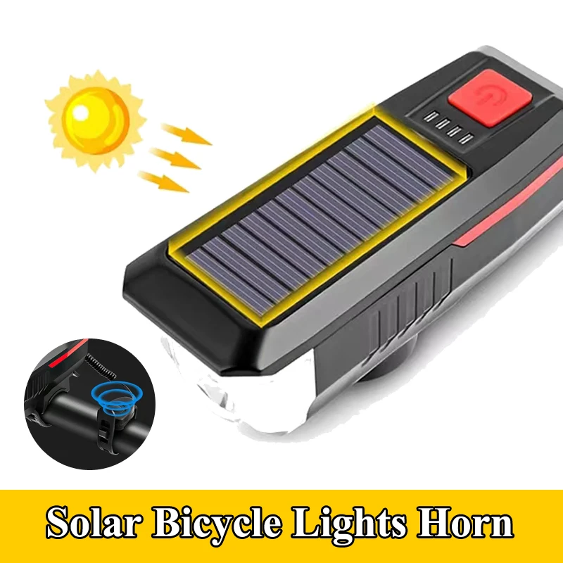 

Bicycle Light With Horn 2000mAh USB Rechargeable LED Front Light For Cycle Bike Bell Warn Lamp Waterproof Solar Power Headlight
