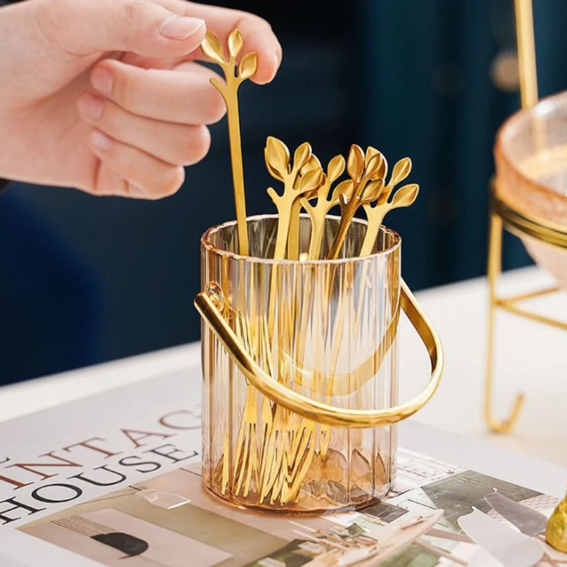 

6 шт., вилки для фруктов и листьев из нержавеющей стали