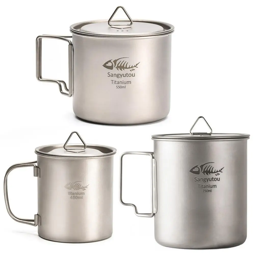 

450/550/650ml/750ml Portable Outdoor Water Cup Ultralight Large-capacity Single-layer Pure Titanium Camping Mug