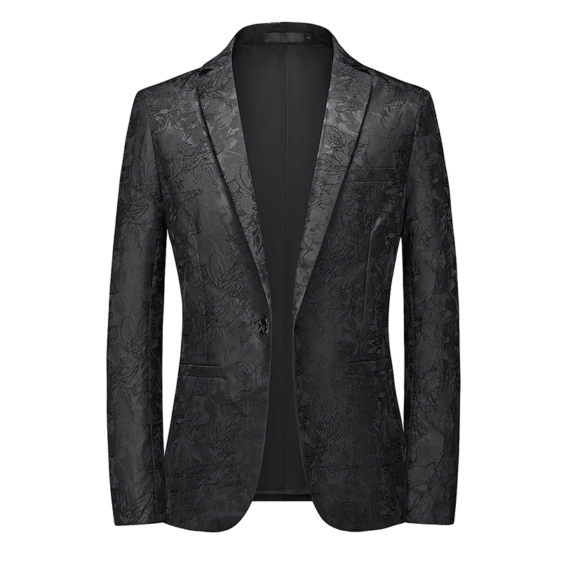 

Fashion Men Wedding Party Dress Blazers Classic Black Jacquard Suit Men's Business Casual Jacket Size 6XL-S Slim Fit Tops