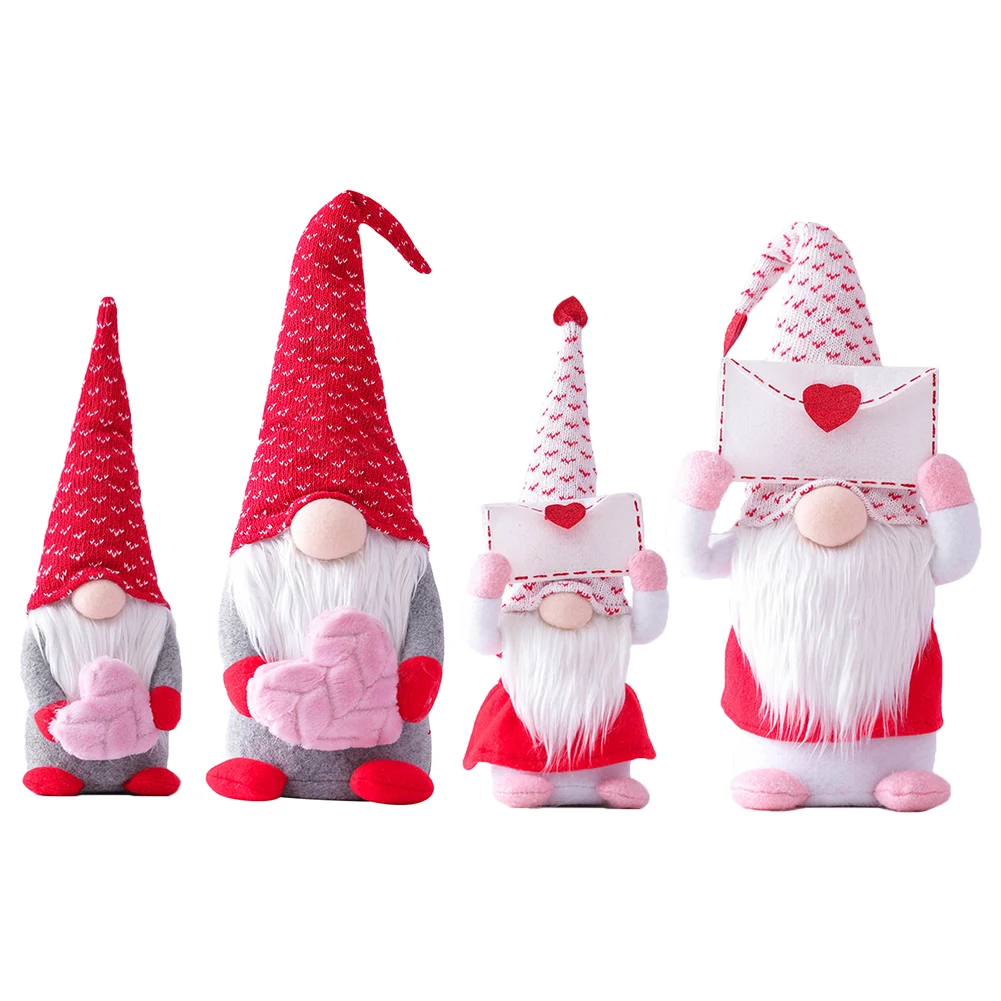 

Valentines Day Handmade Plush Heart Letter Gnome Faceless Doll with Beard Toy Scandinavian Figurines Tomte Desktop Ornaments