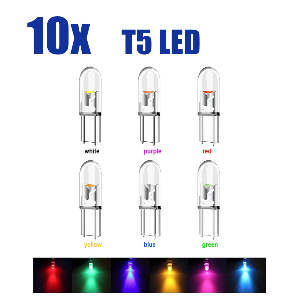 

10x новейший T5 светодиодный светильник для приборной панели автомобиля, стекло COB, индикаторная лампа для автомобильной двери, клиновой датчик для чтения, сигнальный светильник 12 В