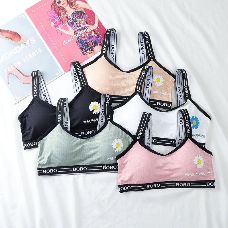 

Teenage Sport Underwear Training Bra for Girls 9-16Y Push Up Running Yoga Underwear Kids Padded Racerback Bra Letter No Rims