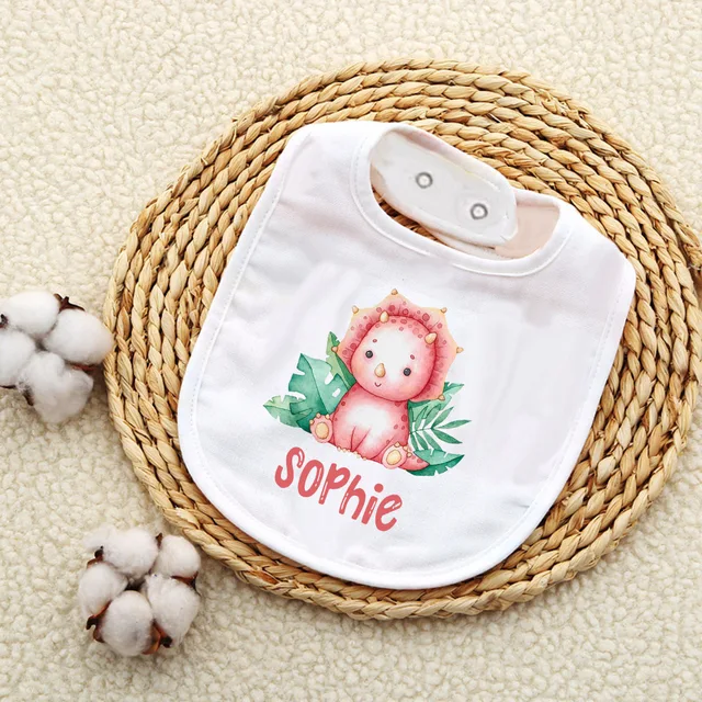 Personalised Baby Bibs Custom Animal with Name Boy Girl Cotton Bib Newborn Saliva Towel Dino Panda Print Bib Infant Shower Gifts 5