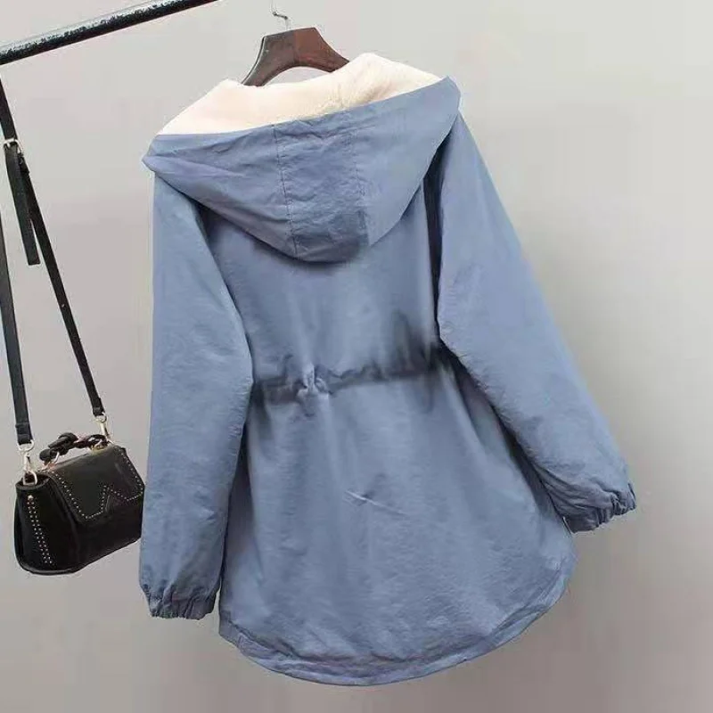 2023 New Winter Add Velvet Jacket Women's Korean Loose Hooded Windbreaker Female Student Long-sleeved Thick Warm Coat 3XL