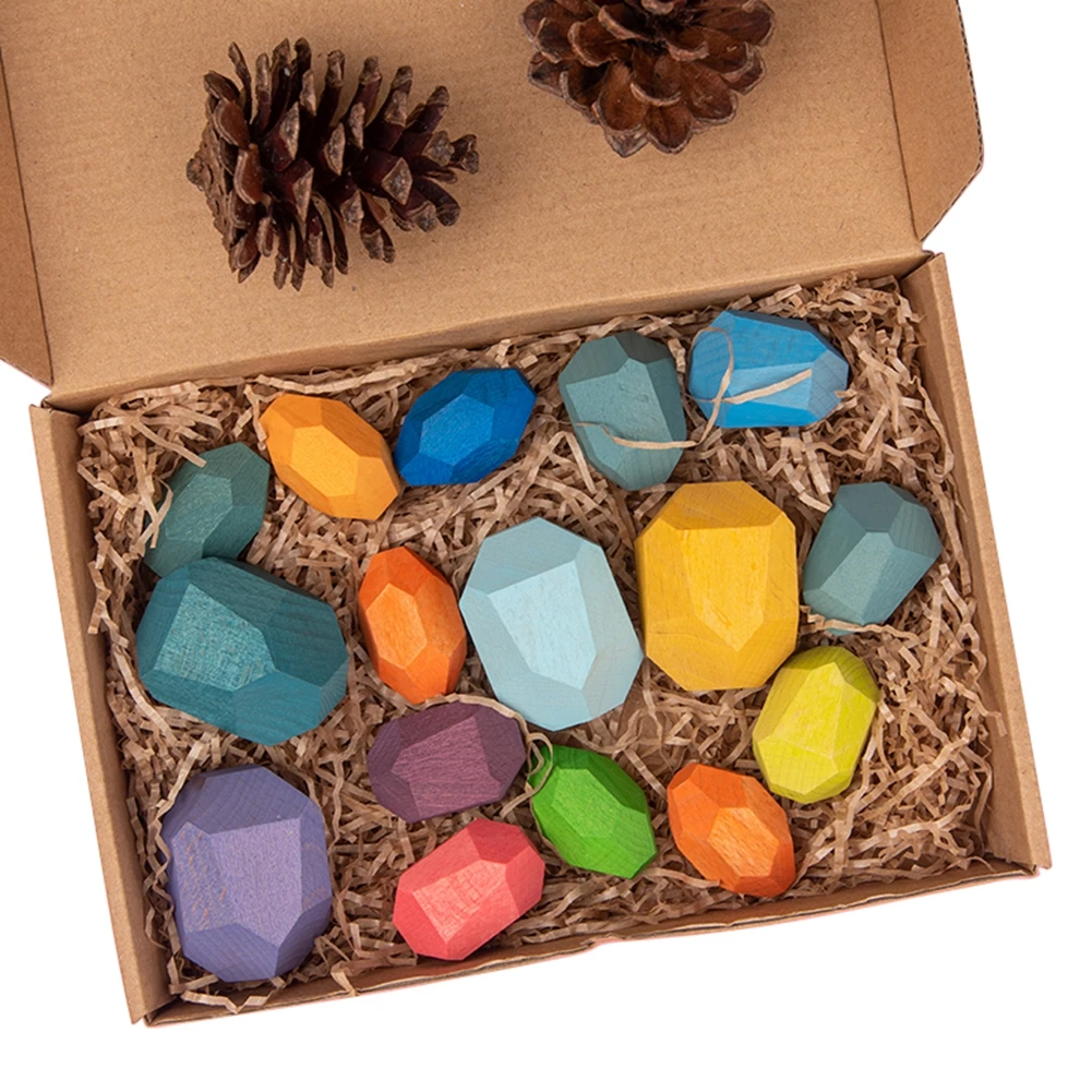 

Natural Wood Toy Colored Wooden Stones Stacking Game Rock Blocks Educational Puzzle Toy Balancing Blocks