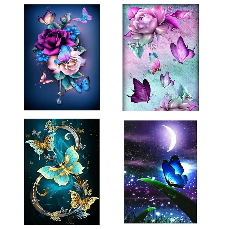 

4PCS Diamond Painting Kits For Adults DIY Full Drill Round Art Diamond Art Perfect For Home Wall Deco Butterfly