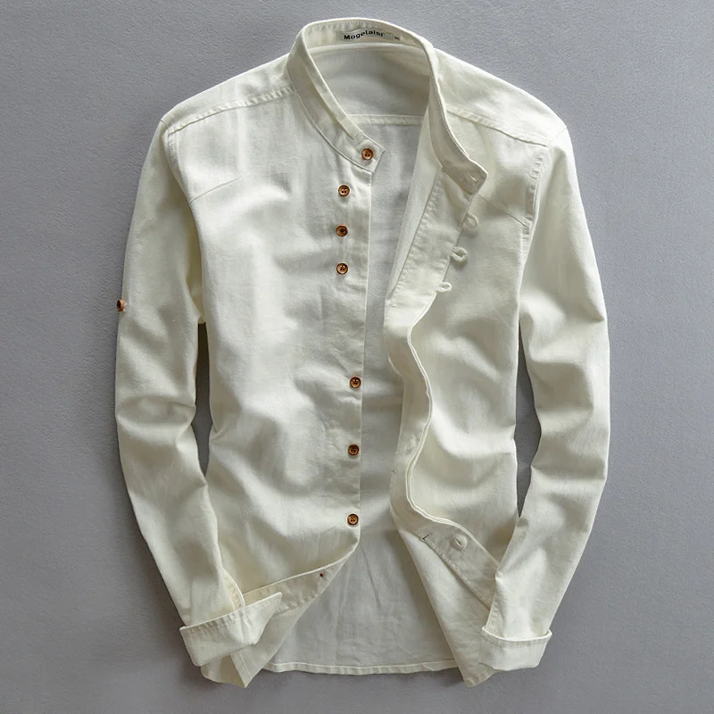 

Men's Cotton Linen Shirts Long Sleeve Solid Color Casual Soft Chinese Style Stand Collar Shirt Male Loose Shirt Plus Szie M-7XL
