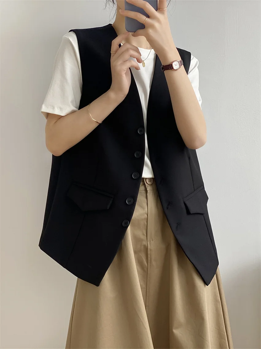 

HziriP M-L Blazers Vest Women 2022 Autumn Korea Loose Office Lady Work Wear Casual Solid Chic New Formal Sleeveless Coats