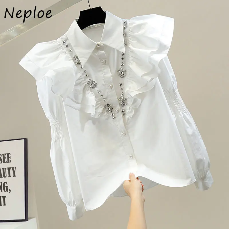 Neploe Blusas Mujer De Moda 2024 однотонные блузки с отложным воротником и длинными рукавами