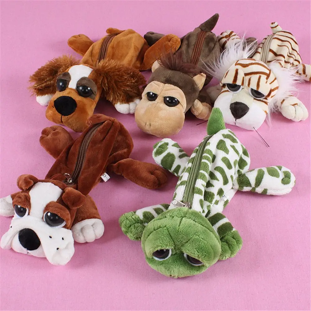 

Cute Plush Pencil Case Kawaii Catoon Dog Monkey Zipper Pencil Box Large Capacity Portable Storage Bag Kawaii Stationery