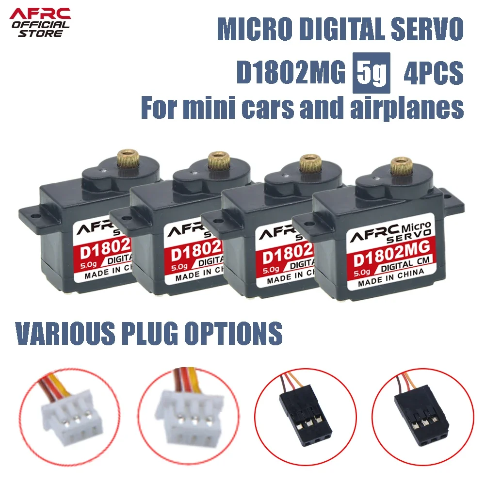 

AFRC-D1802MG 4PCS Metal gear Micro Servo Mini JST and JR Connector For RC mini cars and airplanes DIY assembly upgrading