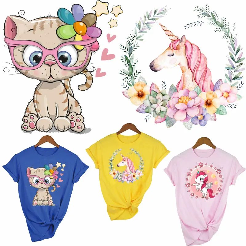 

ZOTOONE Animal Unicorn Patch Cute Cat Stickers Iron on Patches for Clothing T-shirt Heat Transfer Diy Accessory Appliques G