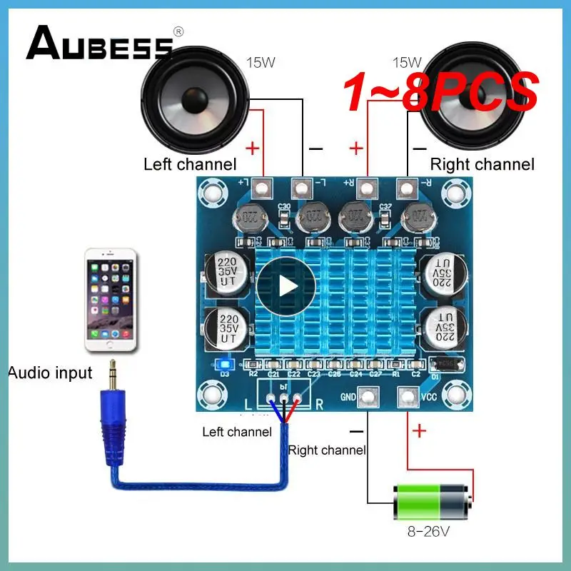 

1~8PCS 30W+30W Dual Channel Digital Stereo Audio Power Amplifier Board 12V 24V Amplifier Board 8-26V DC Audio Amplifier Board