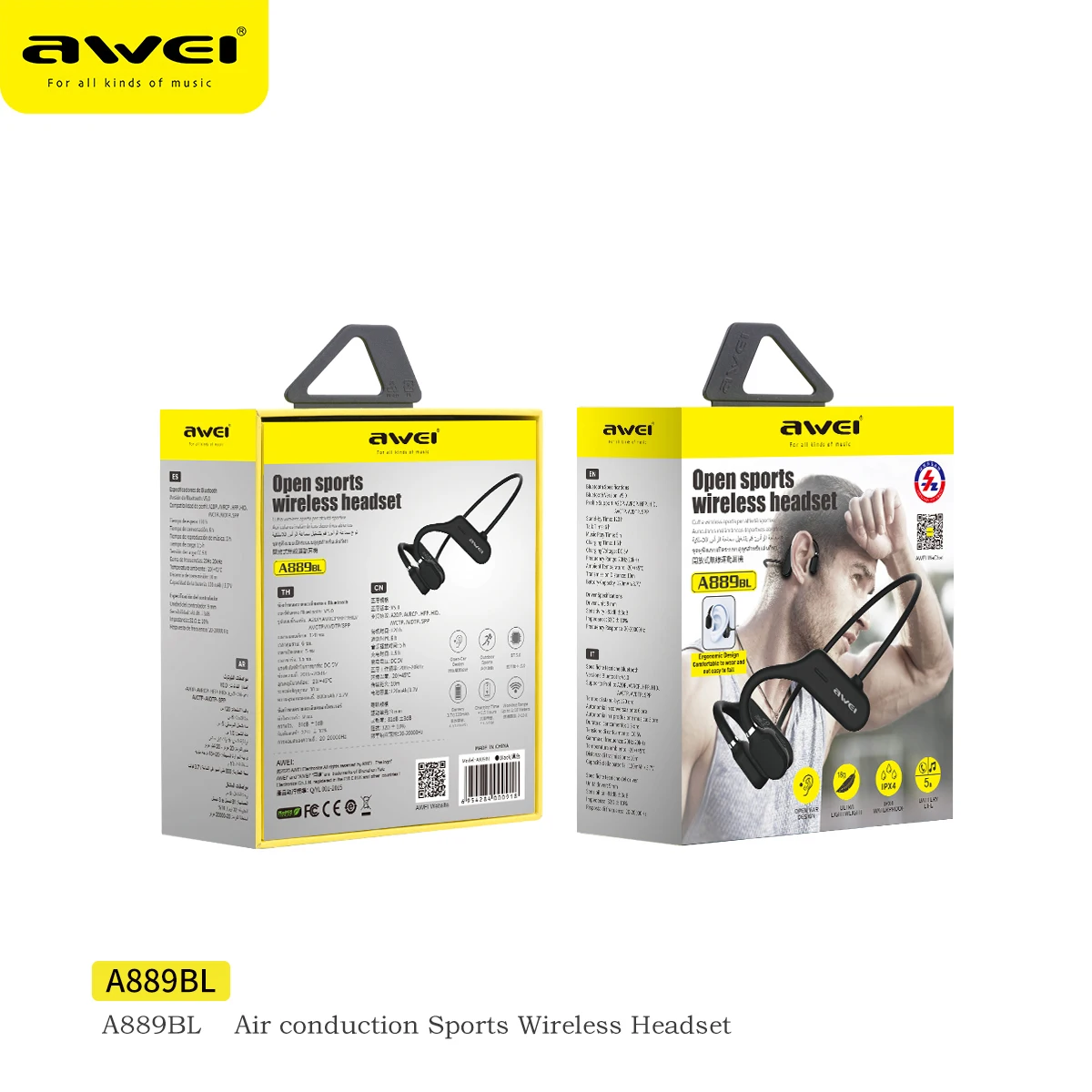 Awei A889BL Bluetooth 5.0 Earphone Air Conduction Sport Earphones Wireless Earbud For Running HIFI Handsfree Freeship - купить по