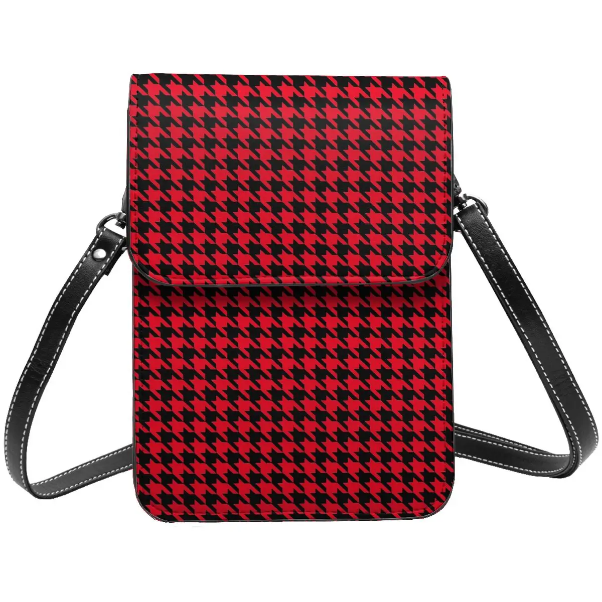 

Vintage Houndstooth Shoulder Bag Black and Red Woman Gifts Mobile Phone Bag Retro Leather Outdoor Bags