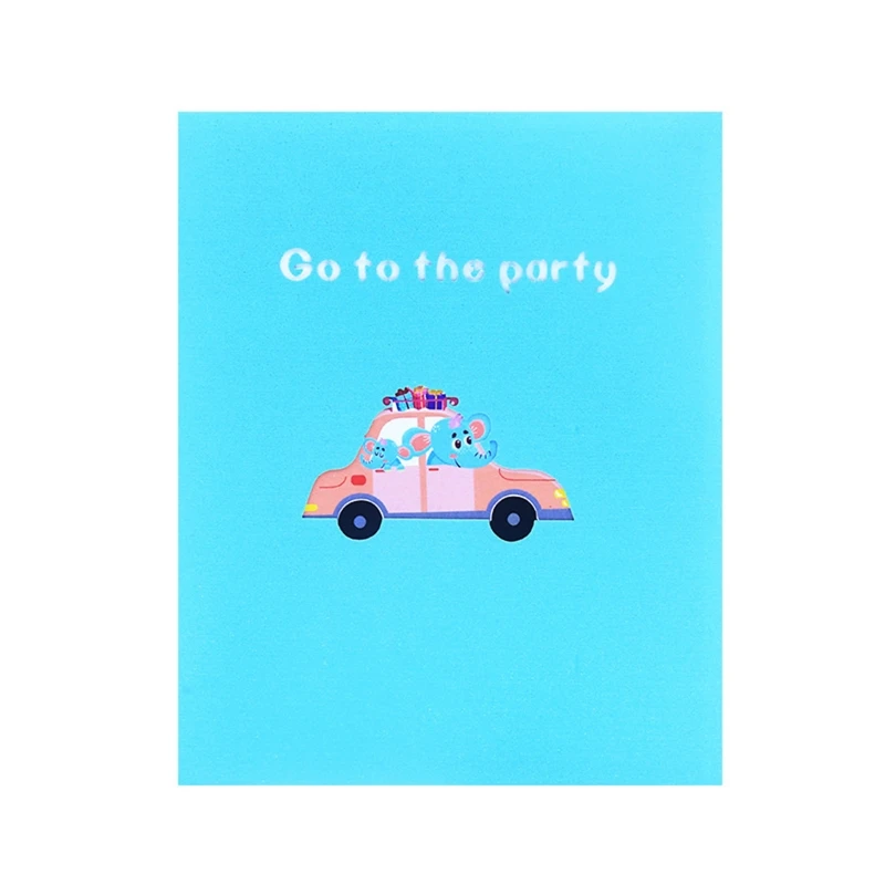 Креативная 3D выдвижная открытка мультяшный слон автомобиль поздравительные