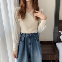 autumn and winter new style v neck round neck slim long sleeved fashion trend casual all match korean long sleeved sweater