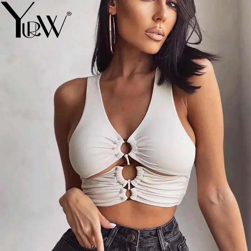 Yuerwang женские майки 2024 осенние новые облегающие черно-белые с глубоким v-образным