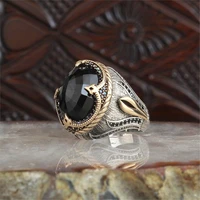 new copper material open adjustable ring black gemstone personality high jewelry fashion luxury business suitable for men gift