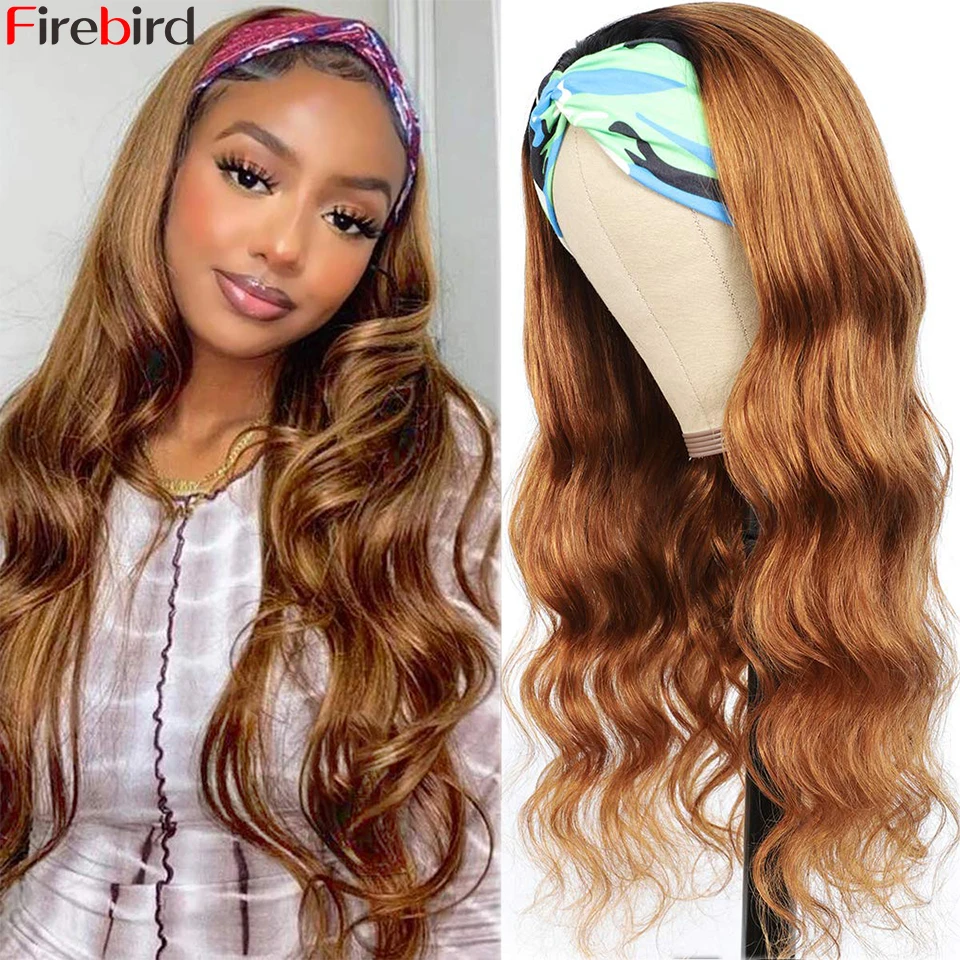 

Body Wave Headband Wig Honey Blonde Malaysian Ombre Hair Headband Scarf Wig Brown Balayage Highlight Human Hair Wigs for Women