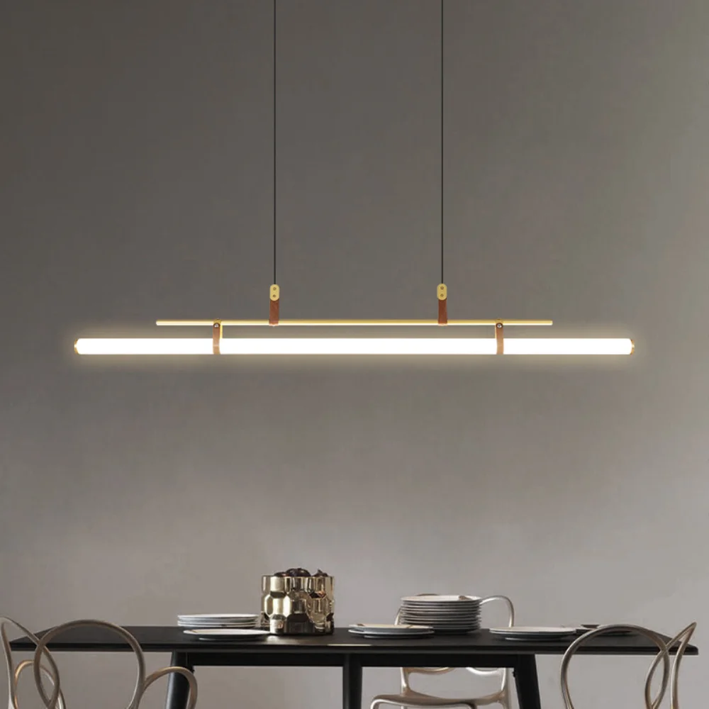 

Modern minimalist long strip restaurant Chandelier exhibition hall office lamp Nordic personality creative cafe bar chandelier