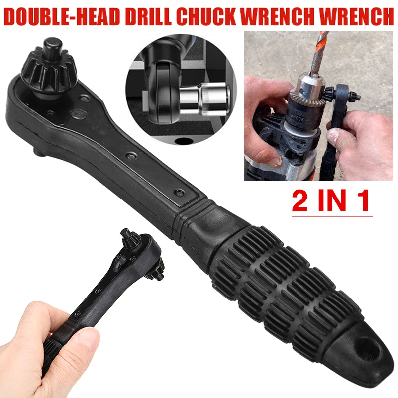 

2 In 1 2.7/17.5mm Key Ratchet Wrench Labor-saving Double Wrench Screwdriver Black Drill Chuck Ratchet Spanner Hand Repair Tool