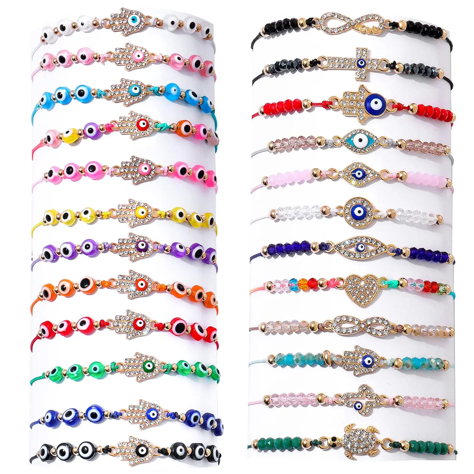 

Fashion cahrm Hand Weaving Bracelet Crystal String Beads Devil's Eye Dripping Oil Palm Friendship Bracelet For men and women