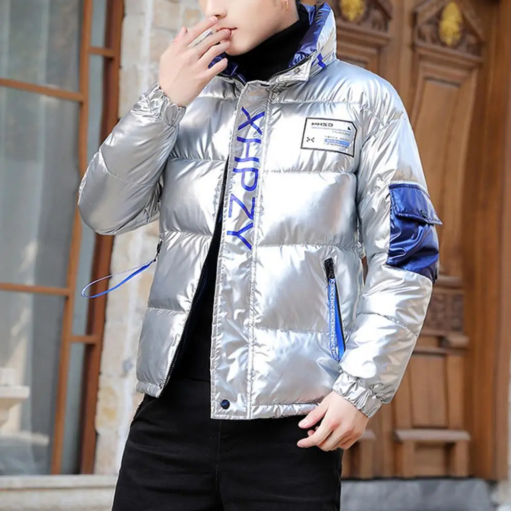 Men Jacket Turndown Collar Fluffy Filling Cotton Padded Zipper Jacket Windbreaker Slim Fit Male Windbreaker for Daily Wear