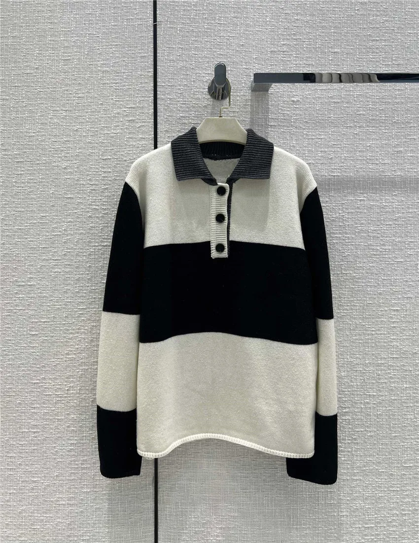 

Top Quality Designer Sweater for Women Black White Striped Loose Knitted Pullover
