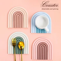 silicone slip heat insulation rainbow coaster for home kitchen decoration easy to clean detachable space saving durable soft