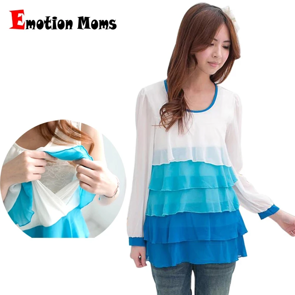 Emotion Moms Spring / Autumn Long Sleeve Maternity Blouse Chiffon Lactation Top Breastfeeding Clothes Soft Modal Lining