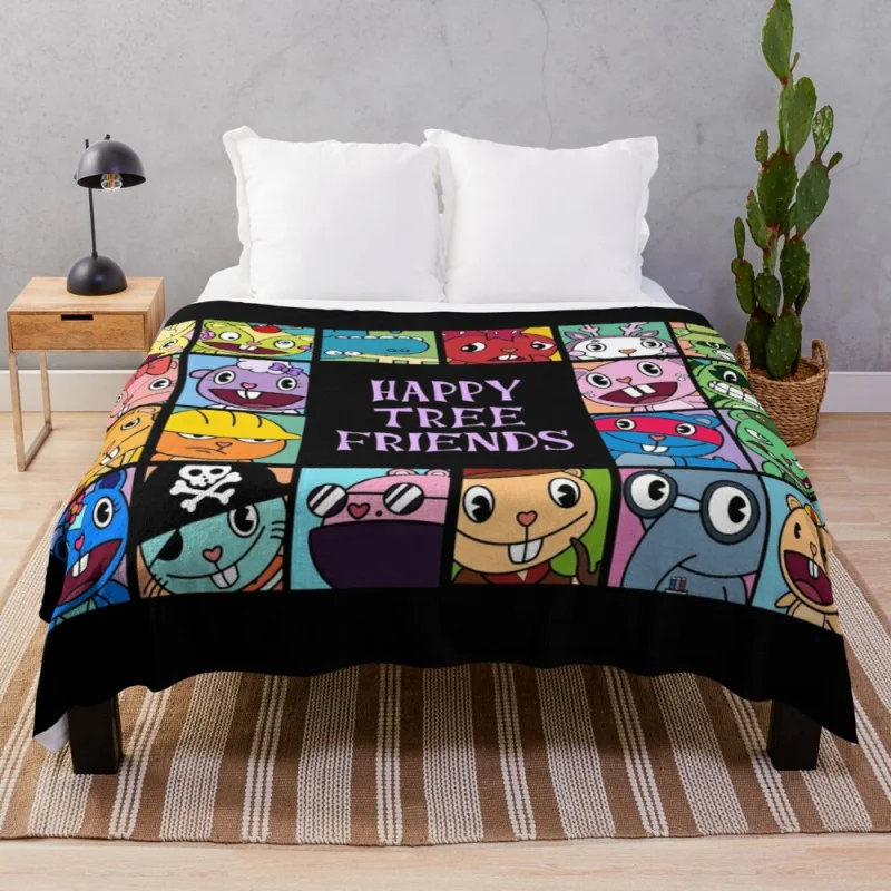 

Большое пушистое вязаное Клетчатое одеяло Happy Tree Friends