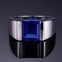 trendy men rings silver jewelry geometric sapphire gemstone wedding engagement party finger ring accessories gifts wholesales