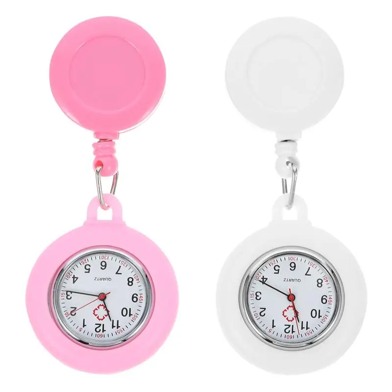 

2pcs Practical Nurse Watches Convenient Hand Clip-on Retractable Pocket Watch