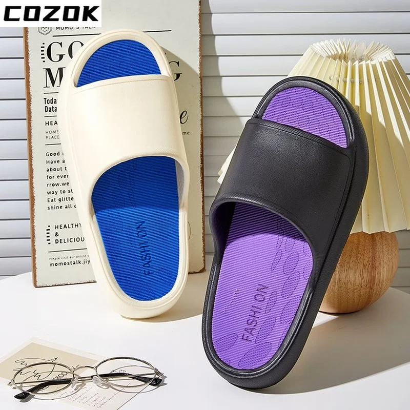 

2022 Summer Flat Flip Flop Thick Beach Eva Soft Women Slippers Couples Bathroom Anti-slip Shoes Plus Size 45 Slides Women Shoes