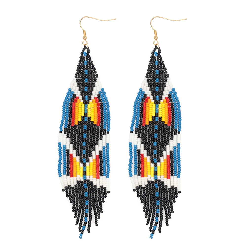 

Go2Boho New Arrival Irregular Pattern Jewelry Earrings Handmade Woven Miyuki Beads With Tassel Bohemia Earrings For Women