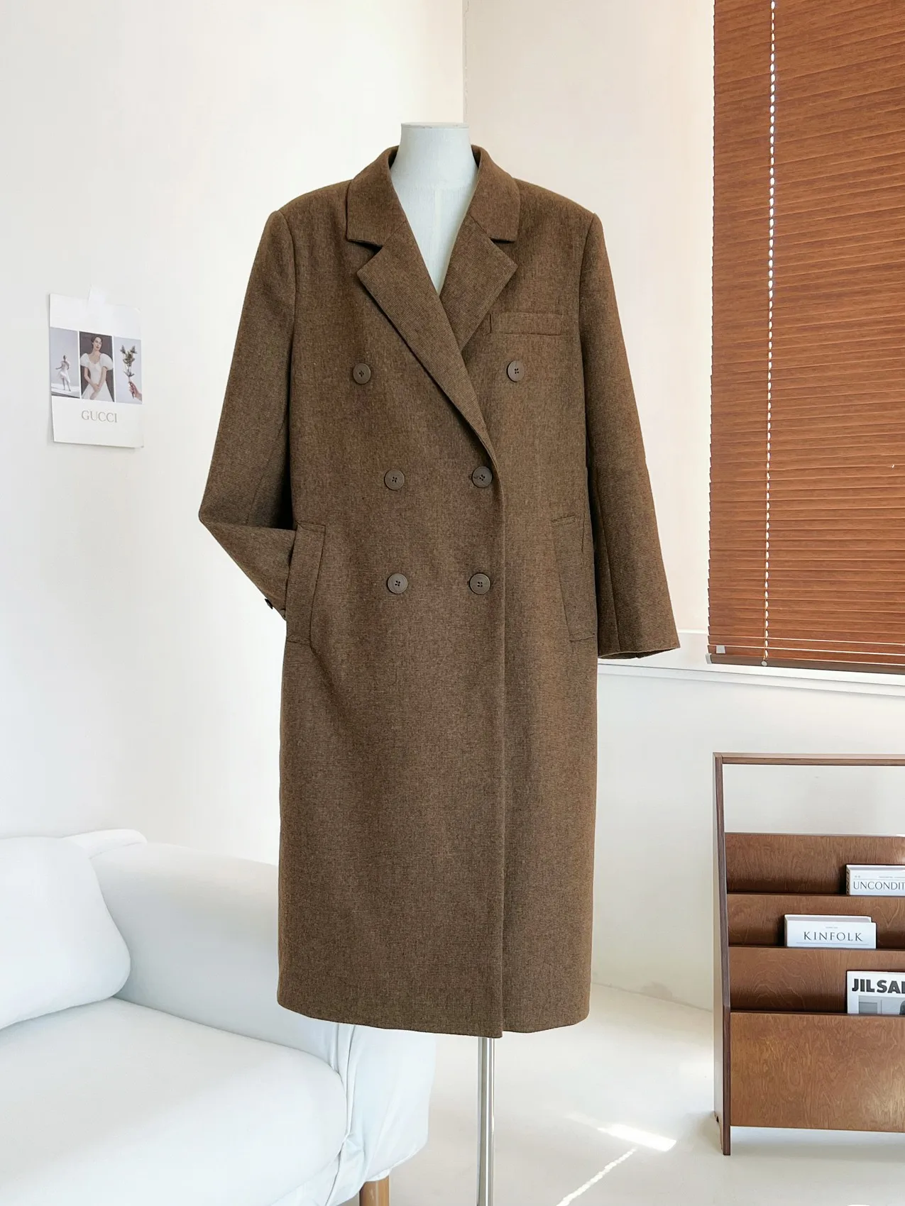 

Женское шерстяное пальто, винтажное двубортное пальто свободного покроя с английским воротником, Коричневое Пальто в Корейском стиле на зиму