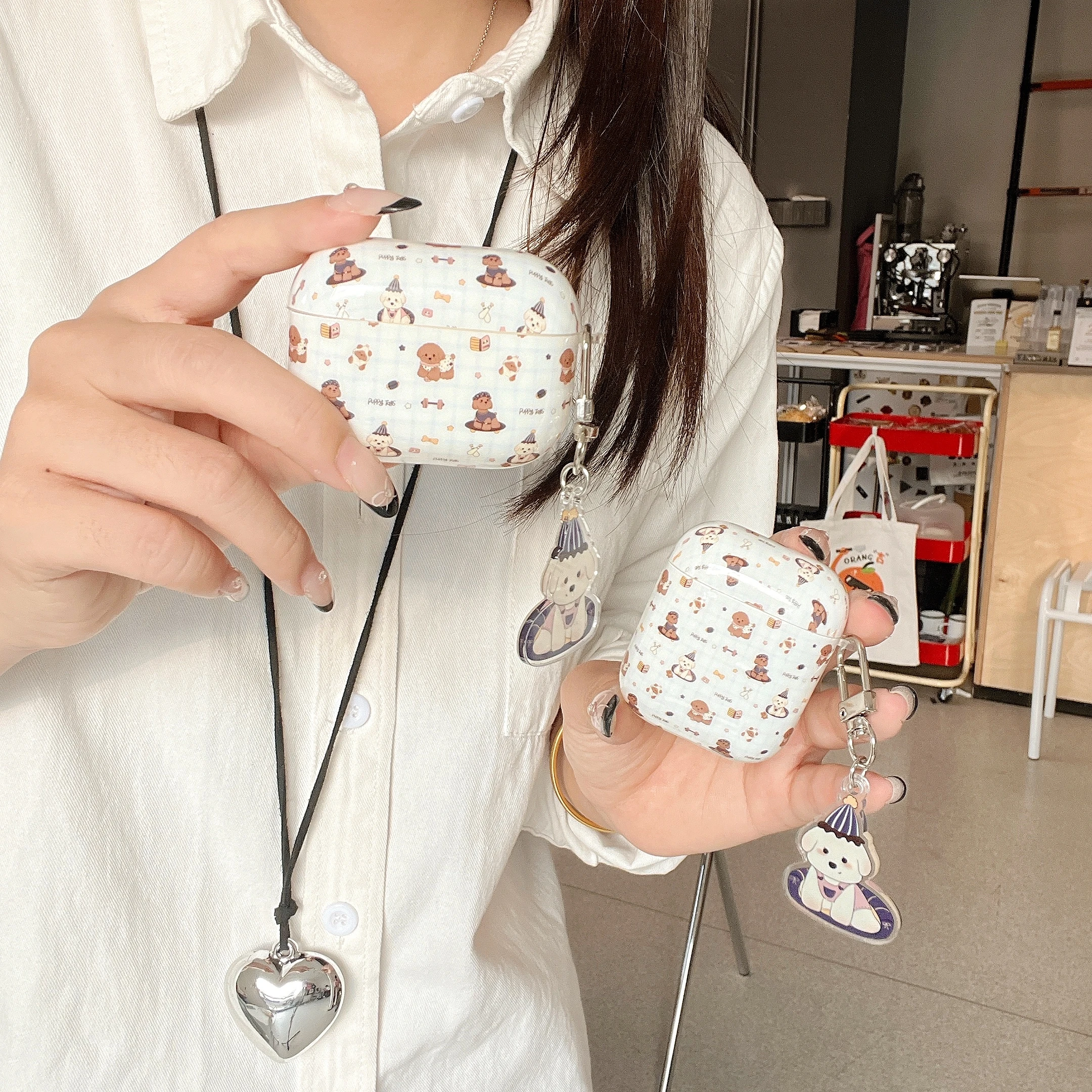 Для Airpods 4 3 2 1 Pro Custodia per auricolari con catena cani 3D пер протеzione della copertura Fundas scatola